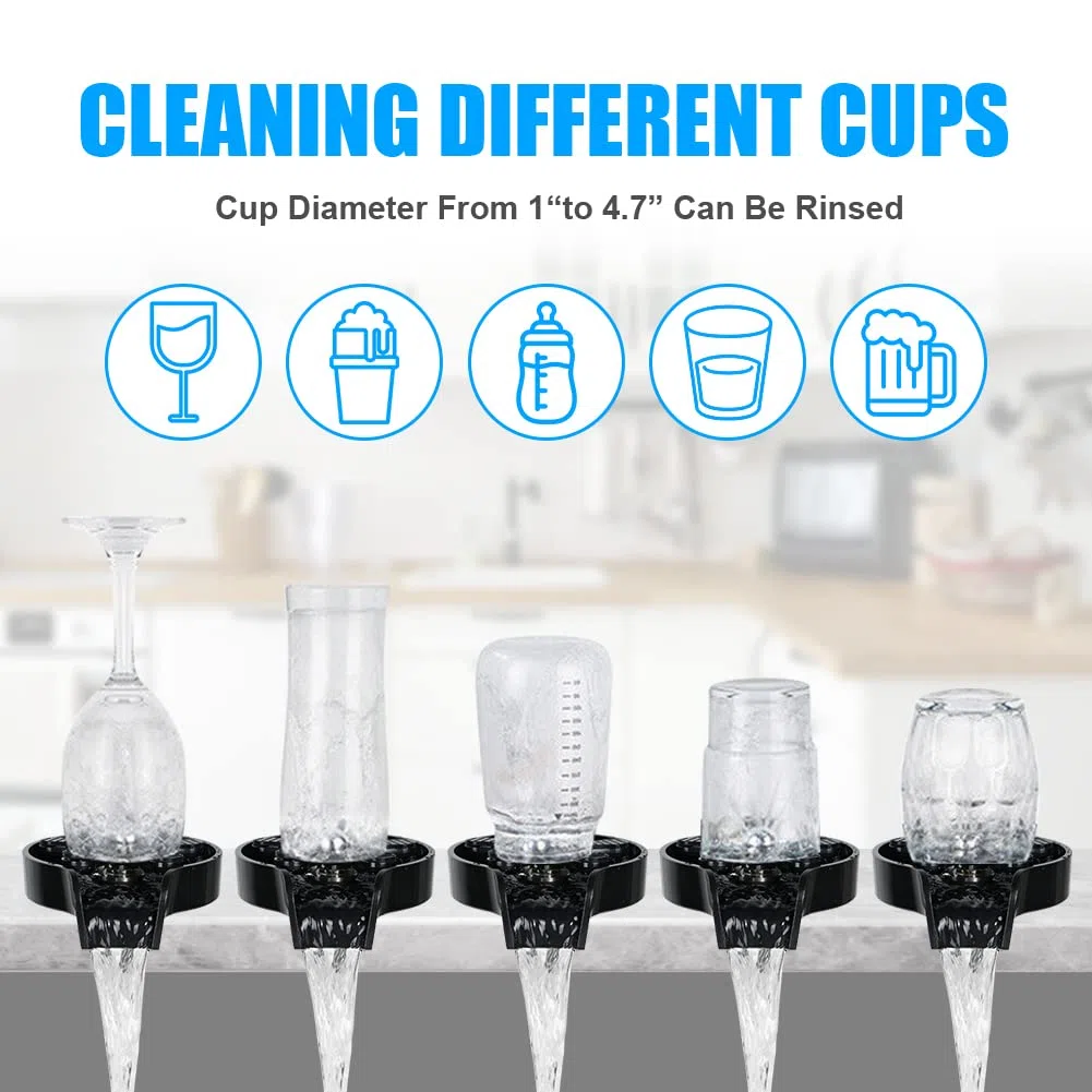 AUAUY Lavello da Cucina Sciacquatrice, Lavabicchieri da Bar, Cup Washer per Lavelli da Cucin, Detergente Automatico per Tazze, Sciacquatrice Per Bicchieri, Tazze da Caffè（Nero）