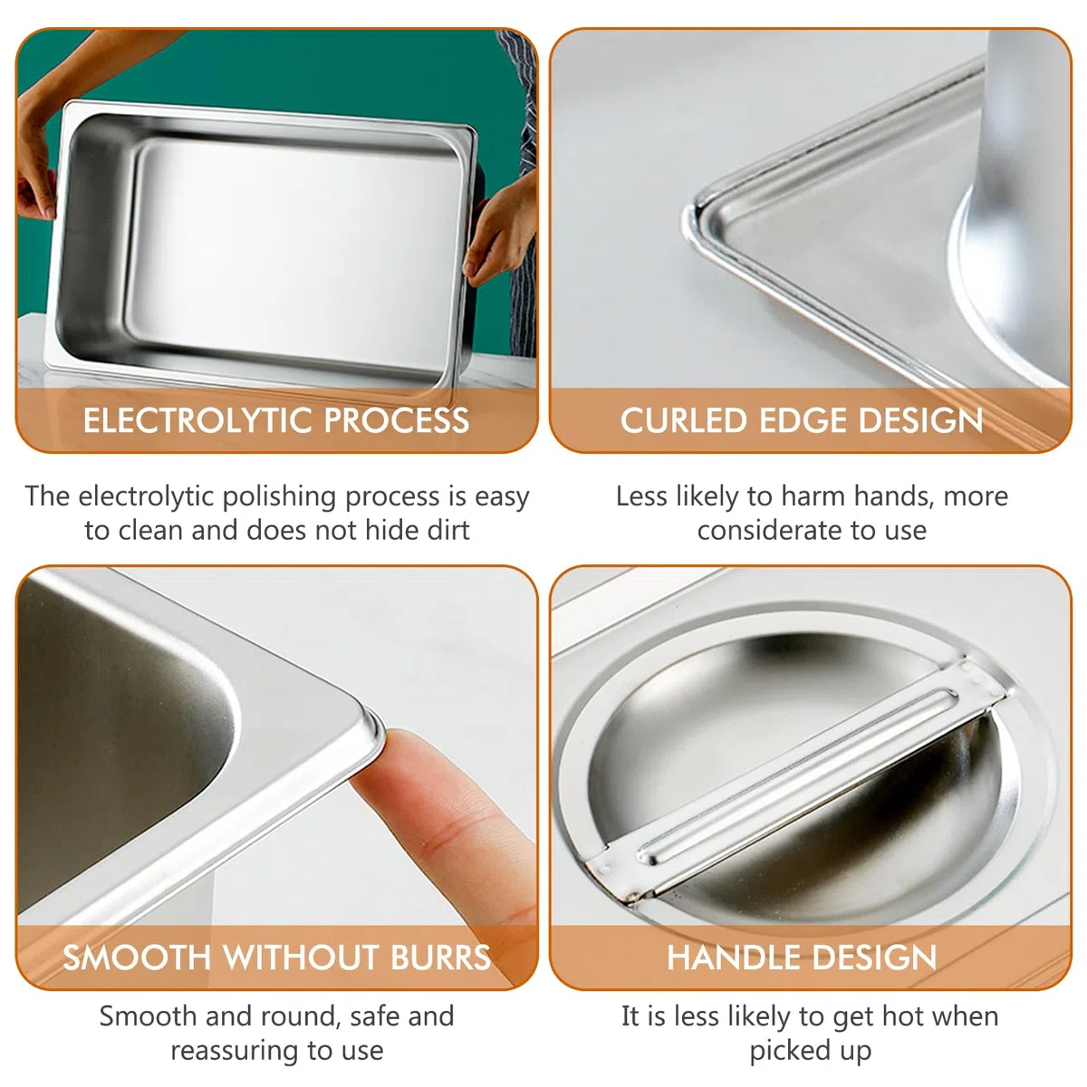 Set di 4 contenitori per gas in acciaio inox con coperchio, rettangolare, contenitore GN 1/6, 17,5 x 16,5 x 10 cm