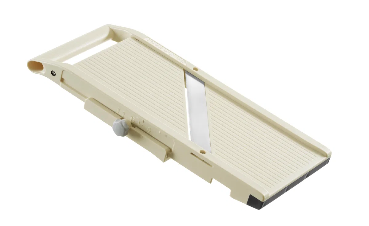HENDI Mandolina giapponese Shōgun, affettatrice manuale con lama piatta regolabile (1-5mm), 380x180x(H)47mm, acciaio inox, ABS, PP, beige