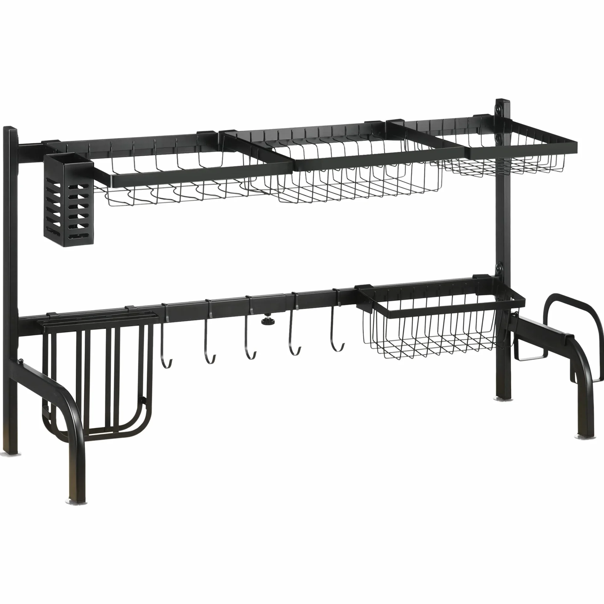 HOMCOM Scolapiatti sopra Il lavandino, essiccatore a 2 Livelli, Larghezza Regolabile da 51 a 93 cm, modulabili in Acciaio, Nero