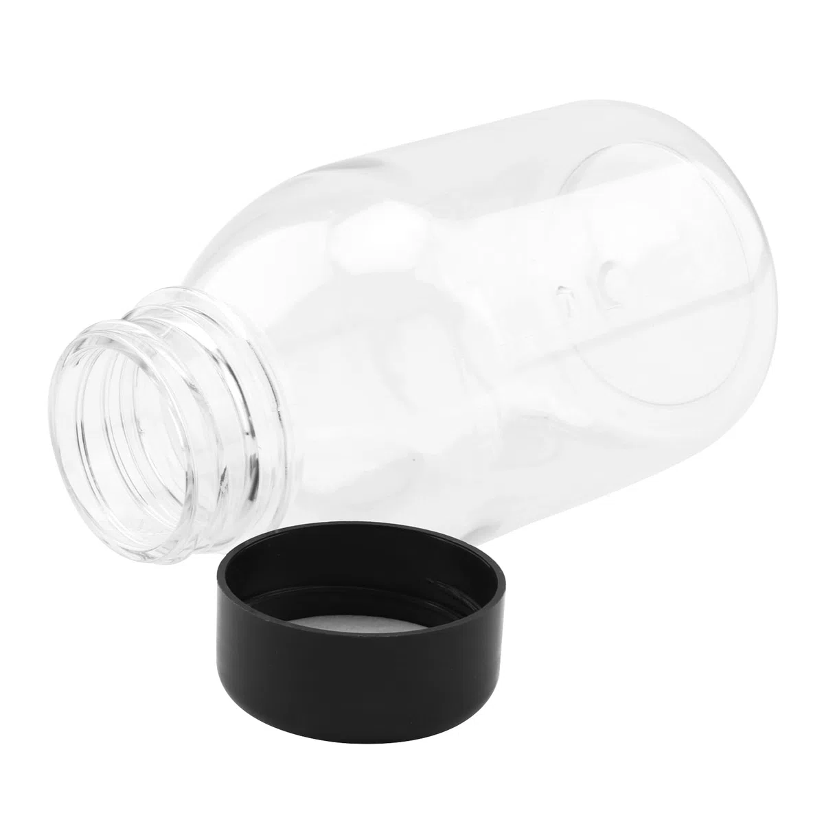 Confezione da 30 contenitori trasparenti riutilizzabili da 250 ml per succhi, latte e altre bevande, in plastica trasparente con coperchio nero, bottiglie vuote per succhi di frutta in PET