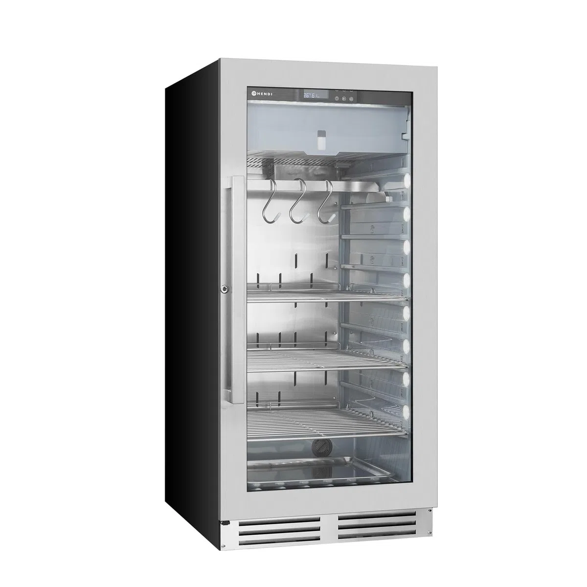HENDI Armadio frollatura carne, vetrina cabina camera frigo per la frollatura a secco della carne, 233L, 220-240V, 170W, 595x760x(H)1270mm, vetro temprato, acciaio inox 18/10