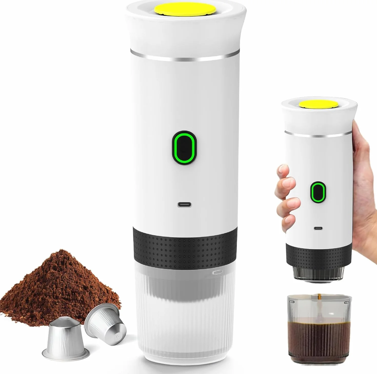 Generico 3 In 1 Macchina da Caffe Portatile, Macchina Caffè Portatile Multi Capsule, Macchina da Caffè Espresso Riscaldamento Rapido, Caffettiera Portatile Per Ufficio, Casa (Bianco)