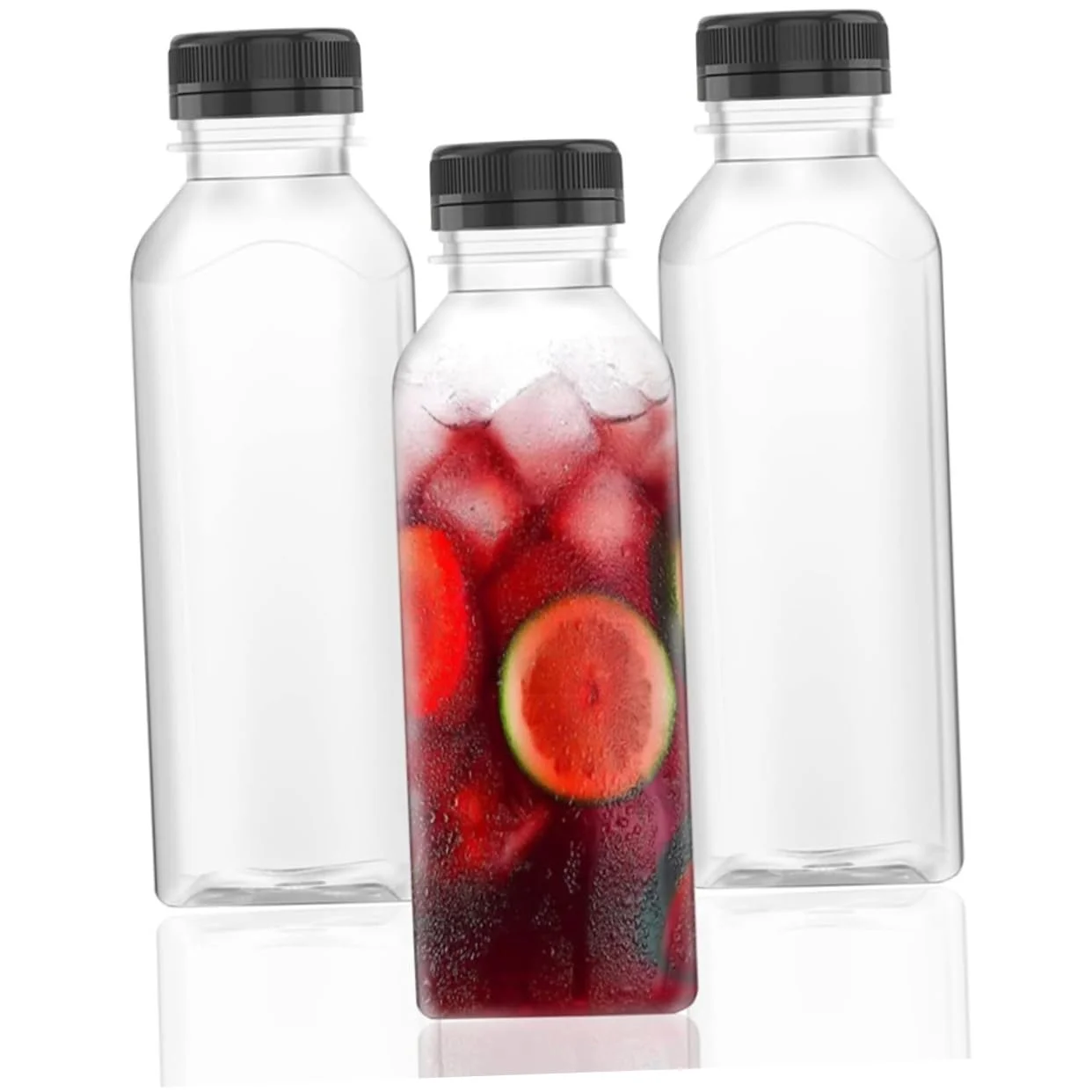 Cabilock 12 Pezzi Bottiglie per Riutilizzabili con Nero in Plastica Trasparente per Bevande Contenitori Vuoti per Succhi e Smoothie Design Minimalista e Sicuro