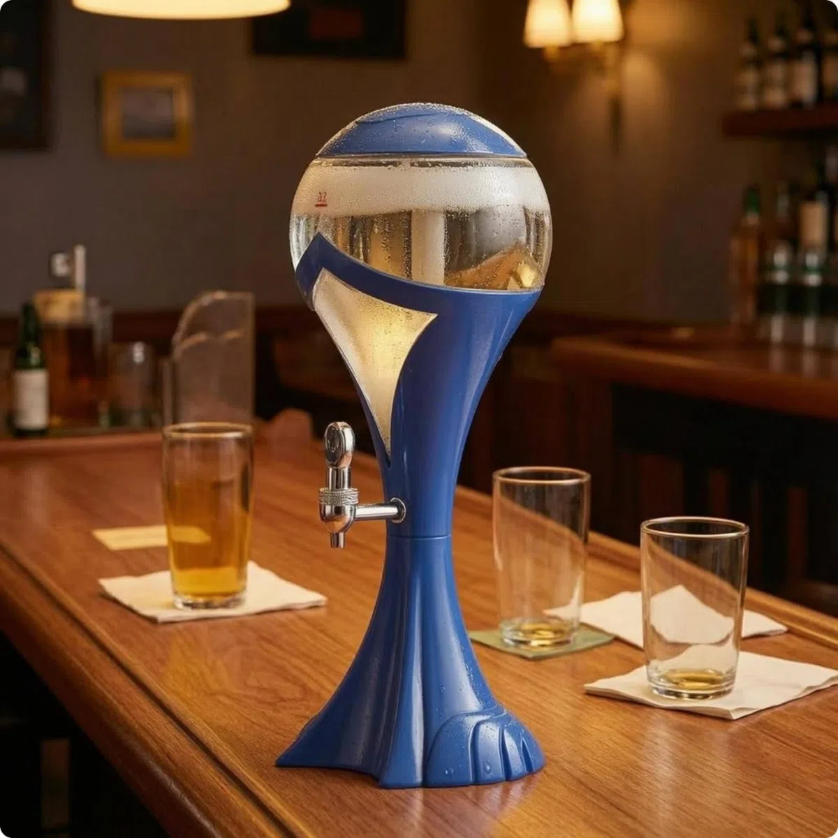 Torre Bevande Luminosa Plastica Distributore Birra su Piedistallo Base Stabile Attrezzatura da Bar, Argento, 1.5L