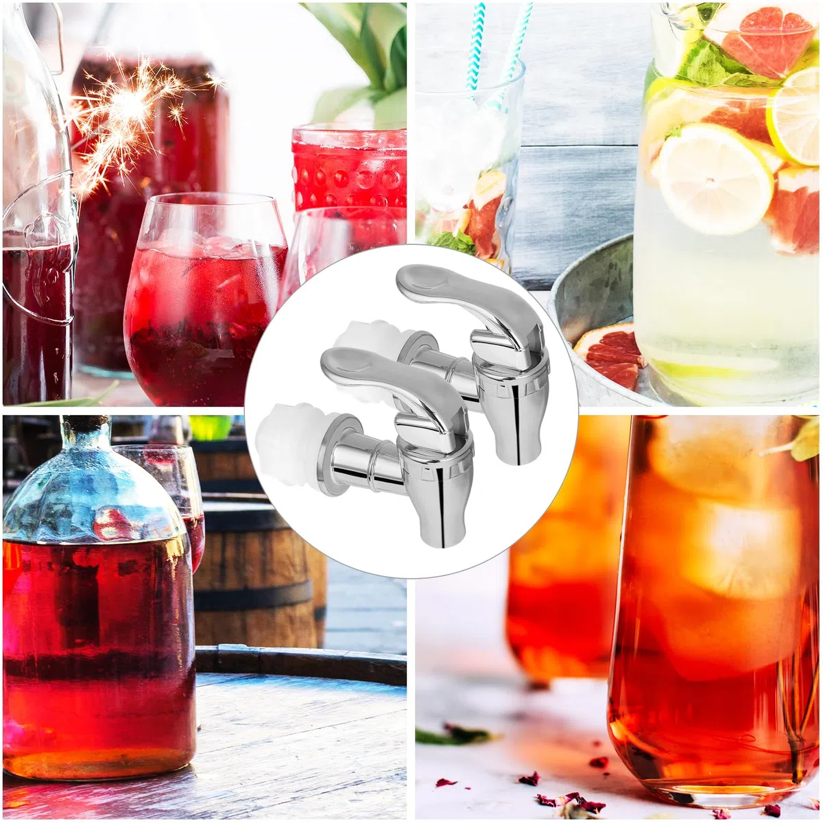 Bewudy 2 Pezzi Rubinetto Dispenser per Bevande - Ricambio per Acqua Fredda e Calda, Caffè, Succo (Argento)