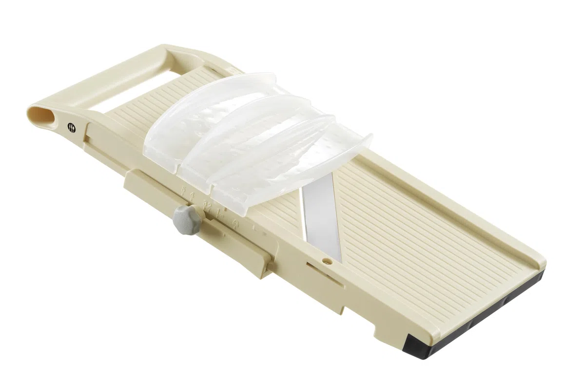 HENDI Mandolina giapponese Shōgun, affettatrice manuale con lama piatta regolabile (1-5mm), 380x180x(H)47mm, acciaio inox, ABS, PP, beige