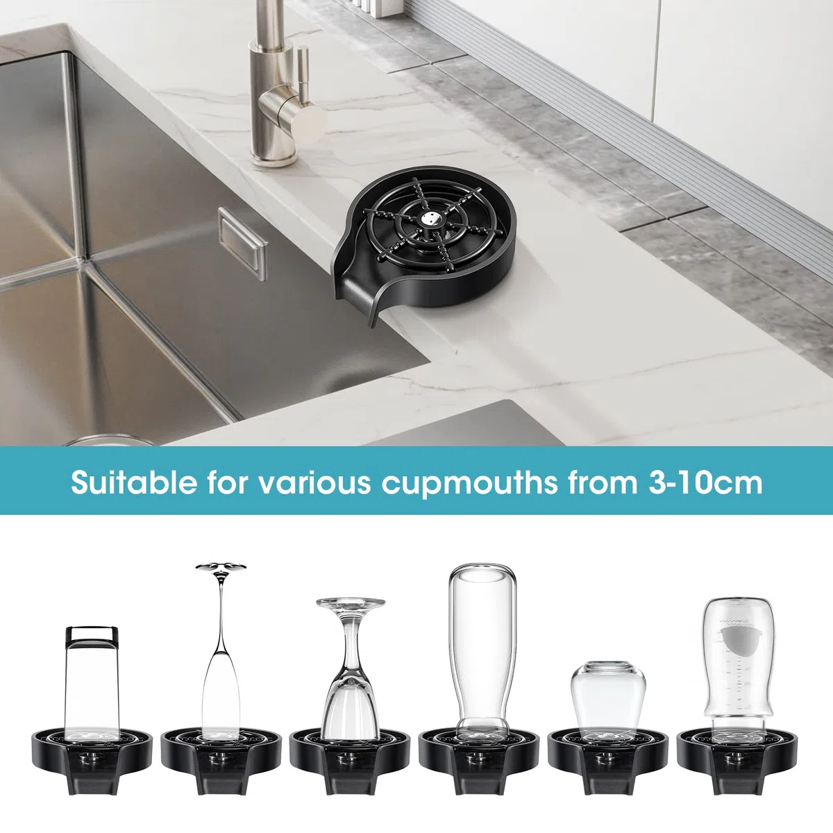Lavabicchieri Lavandino, Cup Washer per Lavelli da Cucin, Sciacqua Bicchieri da Lavandino Glass Rinser per Casa/Bar/Ristorante | 10 anni di garanzia
