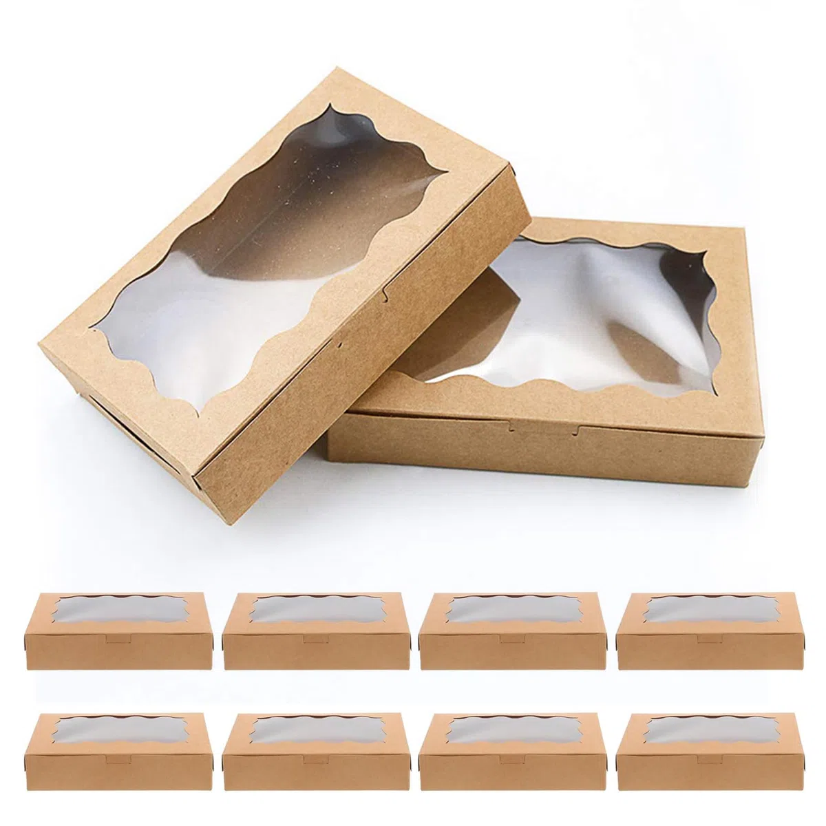 Scatole Per Biscotti Kraft, 10 Pezzi Con Finestra Trasparente Scatole, Scatole Da Dessert Accessori Da Forno, Scatole per Dolci Kraft Marrone con Finestra Per Festa Di Nozze Compleanno