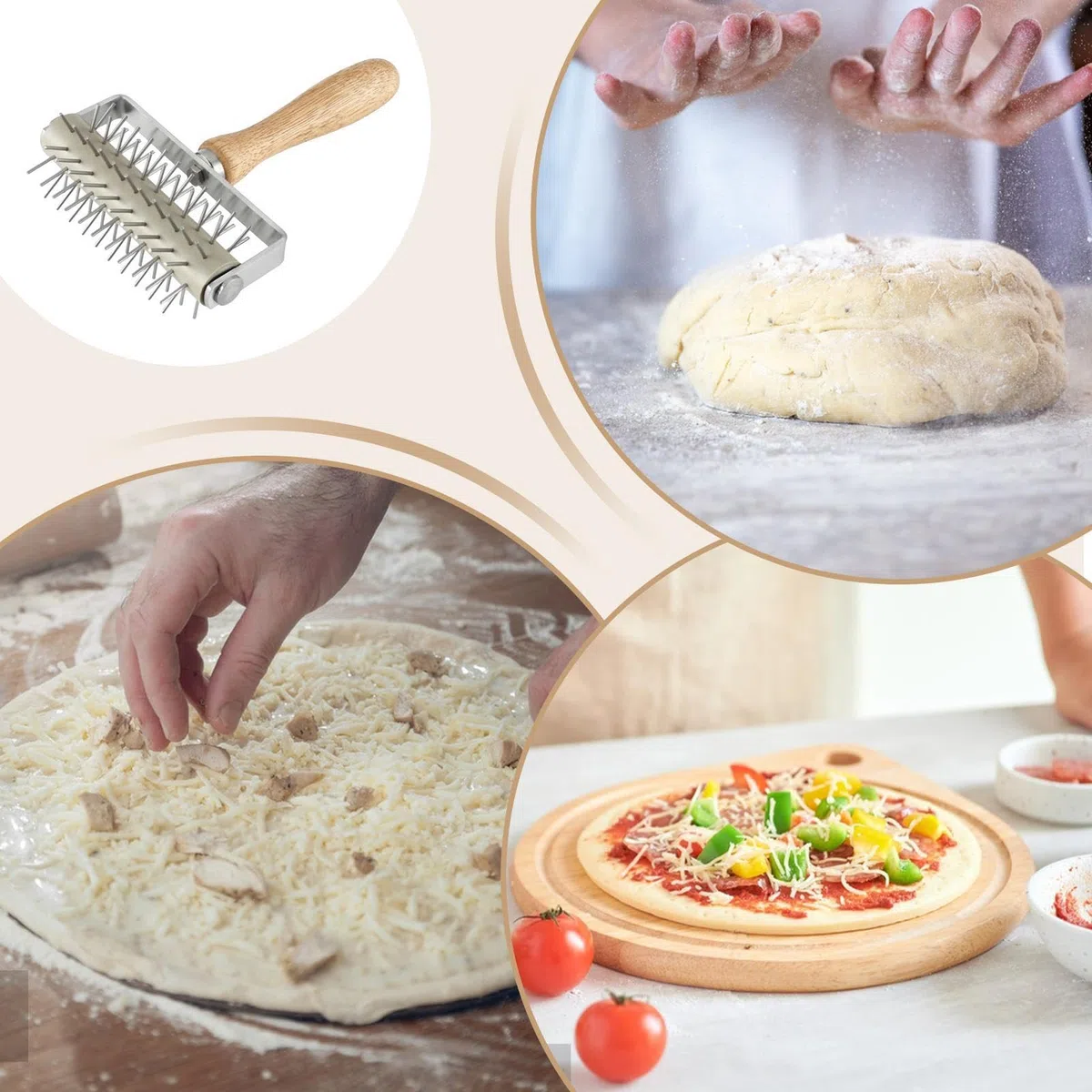 Docker Docker, Rullo docker per impasto - Perforatore per pizza,Foro per pasticceria per pizza, biscotti, crosta di pane, strumento per agganciare, per pizza