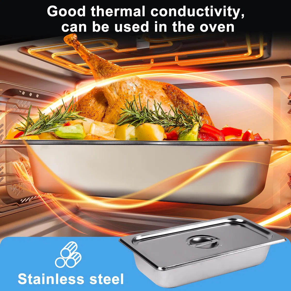 EXLECO Set di 3 Contenitor Rettangolari in Acciaio Inox con Coperchio e Pinze Cucina 32,5 x 17,5 x 6,5 cm Contenitore GN 1/3 Contenitori Gastronorm Acciaio Inox Ciotole Rettangolare per Impanare, Cibo