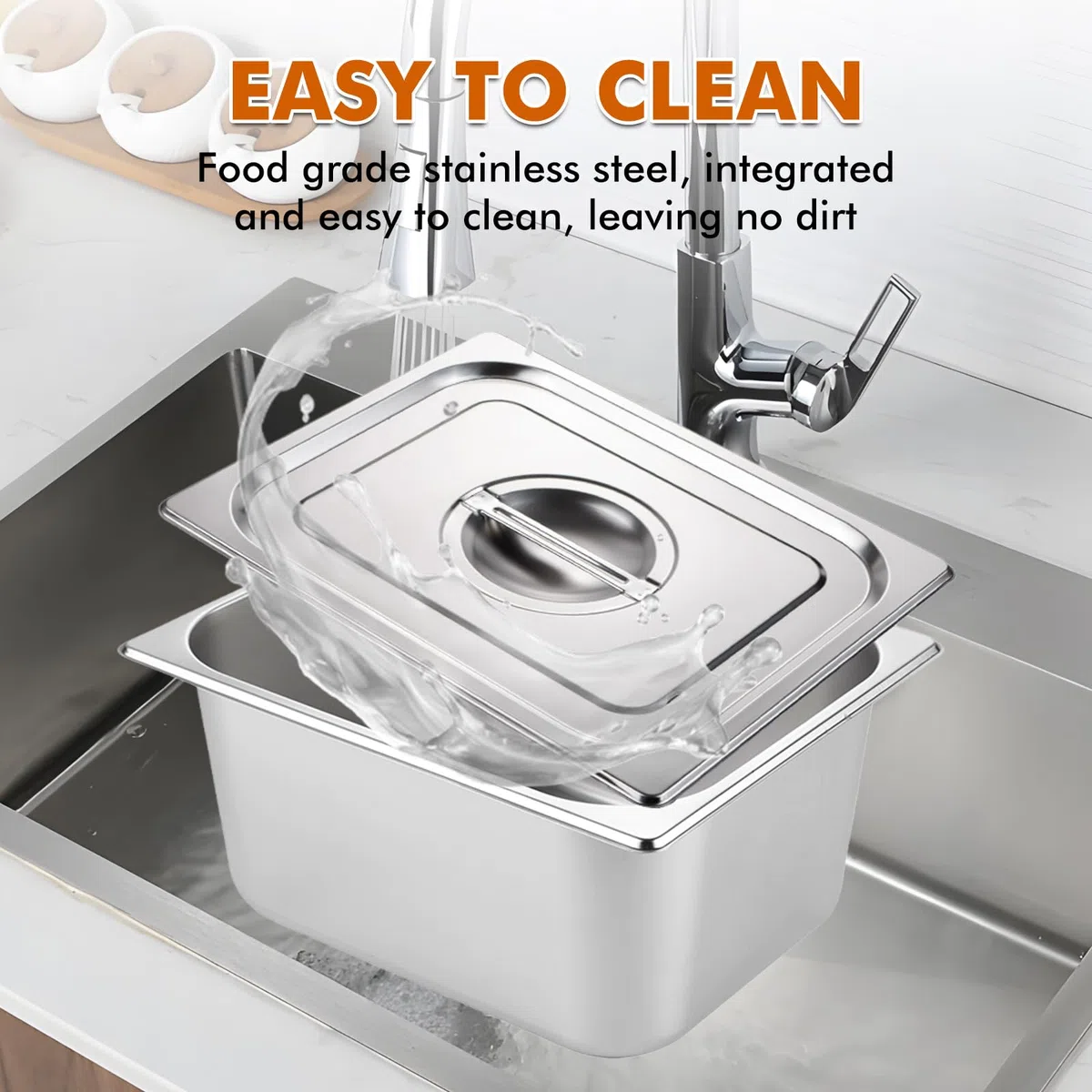 Set di 4 contenitori per gas in acciaio inox con coperchio, rettangolare, contenitore GN 1/6, 17,5 x 16,5 x 10 cm