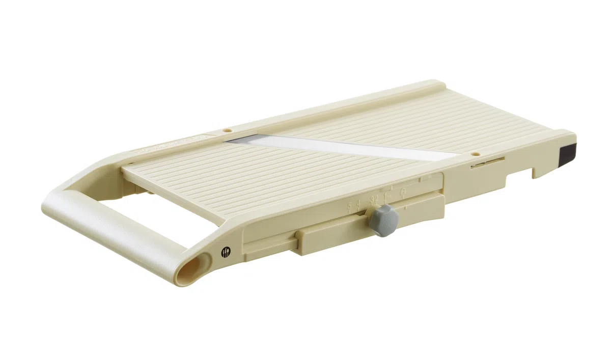 HENDI Mandolina giapponese Shōgun, affettatrice manuale con lama piatta regolabile (1-5mm), 380x180x(H)47mm, acciaio inox, ABS, PP, beige