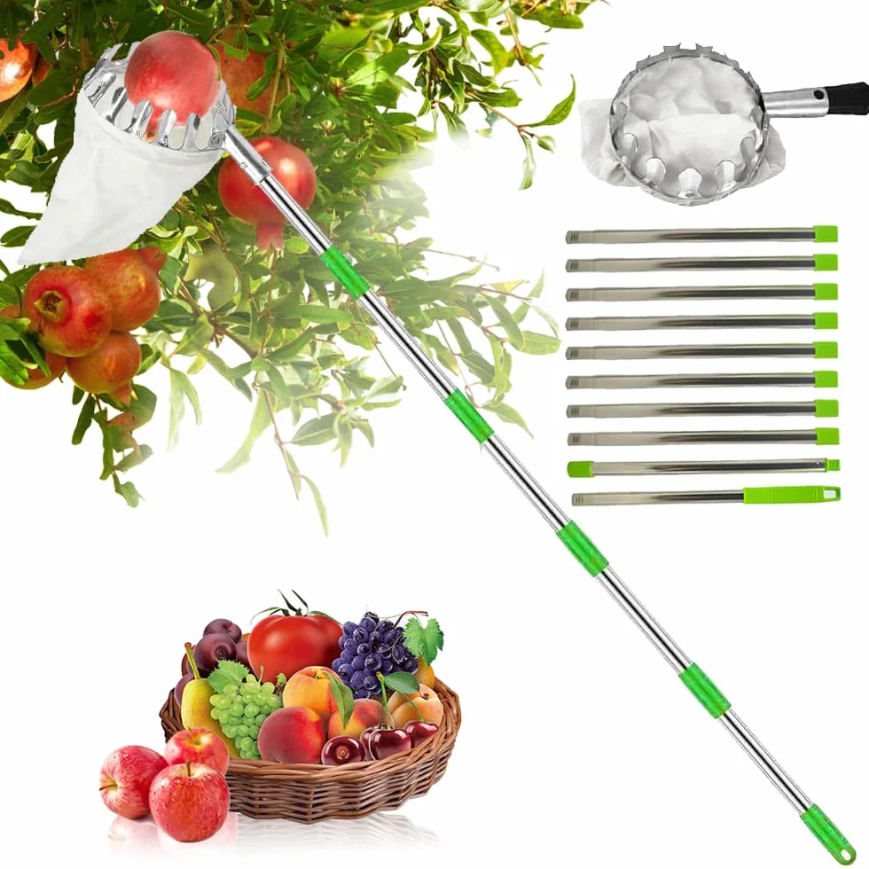 Raccolta di mele,Raccogli frutta telescopico,Raccogli fichi d'india,Raccoglitore di frutta,Raccogli frutta,Raccogli fichi telescopico,Raccogli Frutta con Palo in Acciaio Inox Leggero