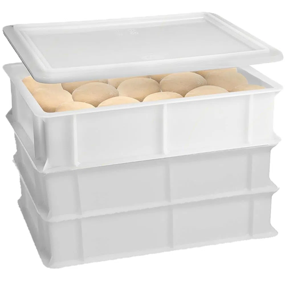 Set 3 Cassetta con Coperchio impasti palline Pizza Pane panette 30x40x13 per alimenti certificata certificata per alimenti litri 12 professionale impilabile sovrapponibile