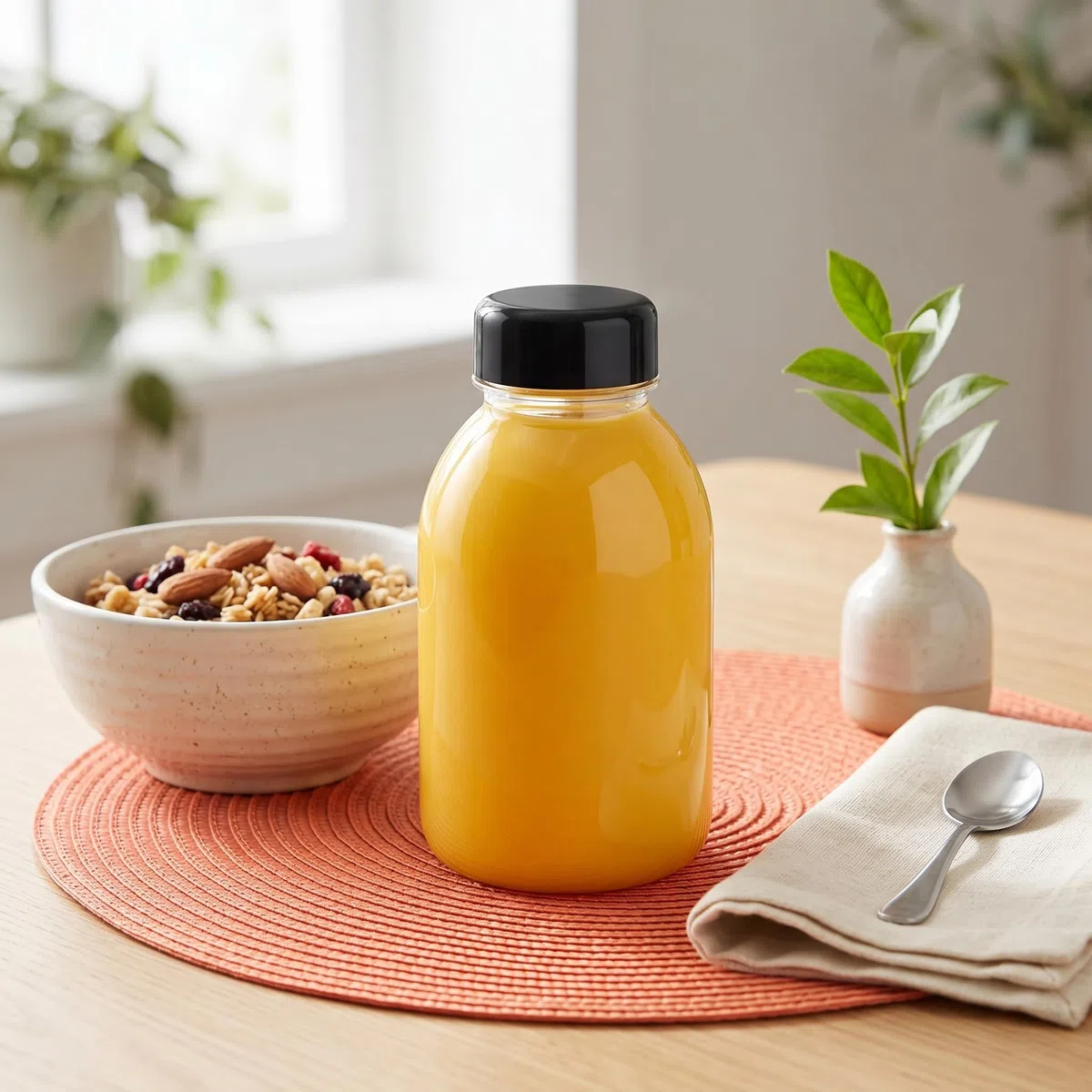Confezione da 30 contenitori trasparenti riutilizzabili da 250 ml per succhi, latte e altre bevande, in plastica trasparente con coperchio nero, bottiglie vuote per succhi di frutta in PET