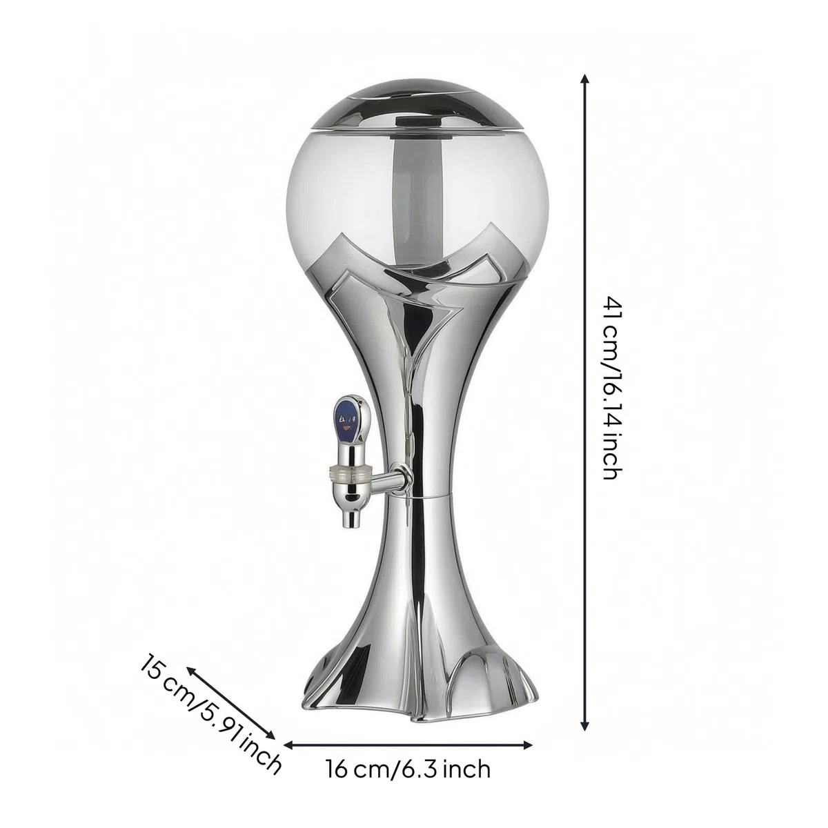 Torre Bevande Luminosa Plastica Distributore Birra su Piedistallo Base Stabile Attrezzatura da Bar, Argento, 1.5L
