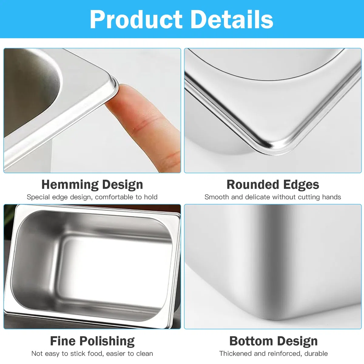 Set di 3 vaschette da panier, 32,5 x 17,5 x 6,5 cm, in acciaio inox GN 1/3, contenitore per gas in acciaio inox con coperchio, in metallo Panierstrasse rettangolare, panierstrasse per braciole