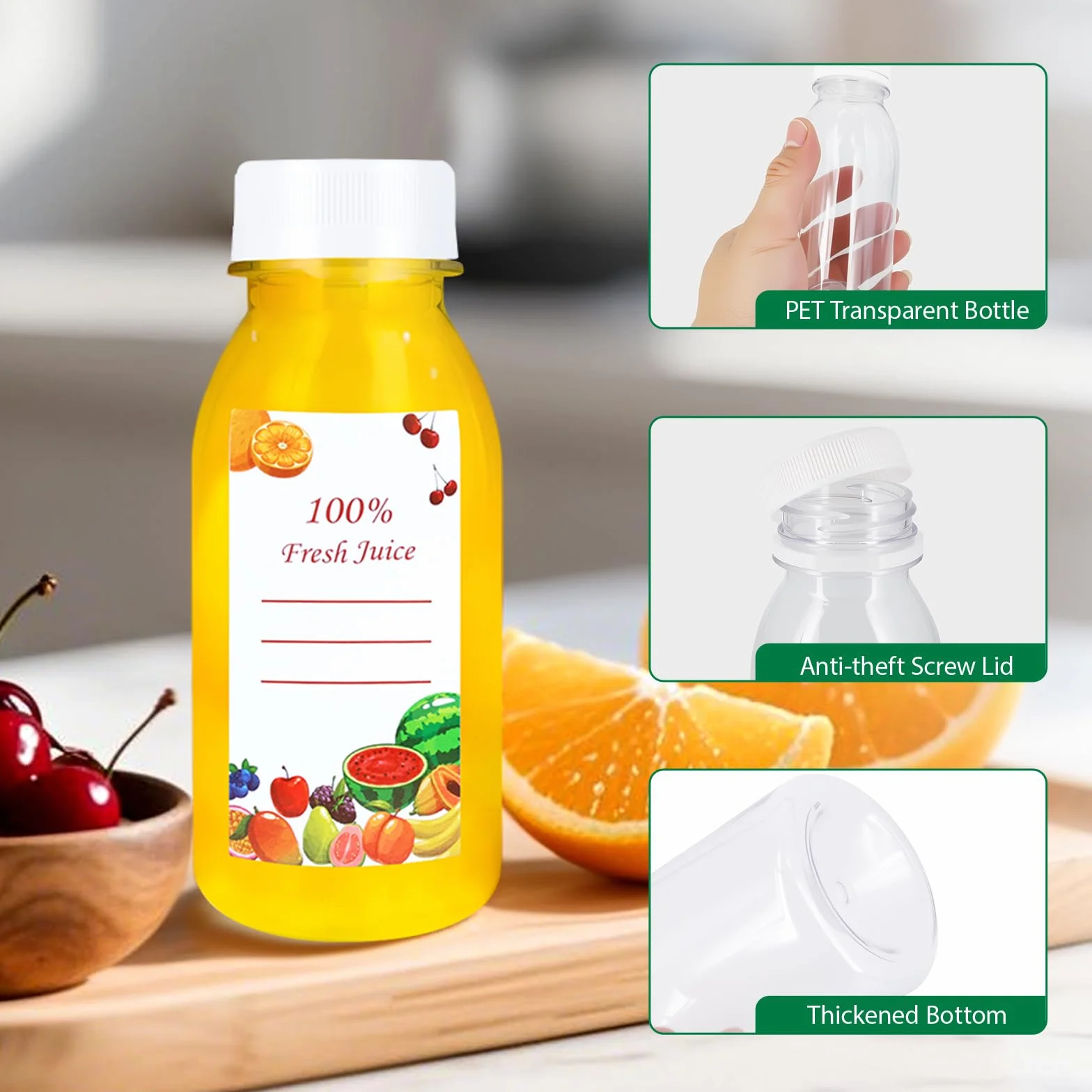 8 Pezzi Bottiglie di Plastica 200ml,Trasparenti Piccole Bottiglie per Bevande con Coperchio Nero e 8 Adesivi,Riutilizzabile Mini Bottiglia di Plastica per Conservare Succhi,Acqua e Bevande