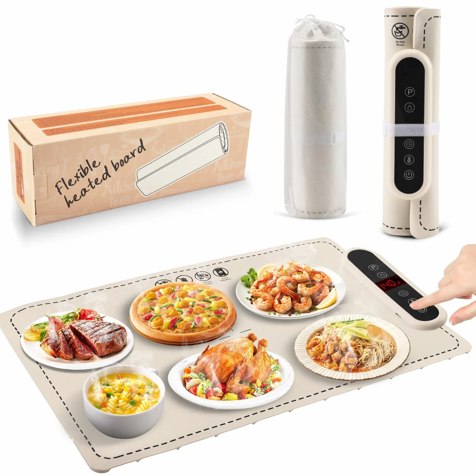 Scaldapiatti Elettrico Portatile in Silicone, 60 x 37,8 cm, 6 Livelli di Temperatura, 24 Timer, Impermeabile per Buffet e Pasti di Famiglia