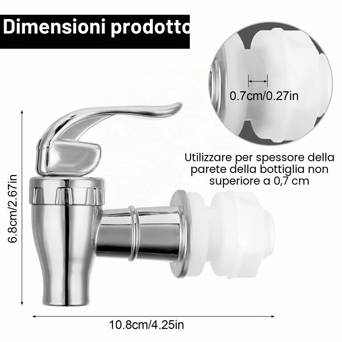 Bewudy 2 Pezzi Rubinetto Dispenser per Bevande - Ricambio per Acqua Fredda e Calda, Caffè, Succo (Argento)