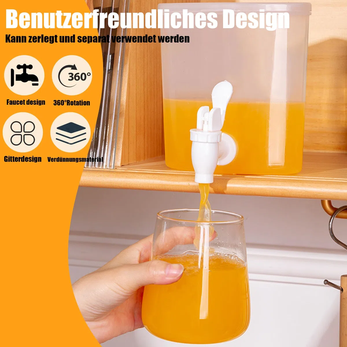 Dispenser Per Bevande, Dispenser Bevande, Dispenser Con Rubinetto Rotante Con Bollitore A 4 Griglie Staccabile Per Frigorifero, Grande Capacità, Plastica