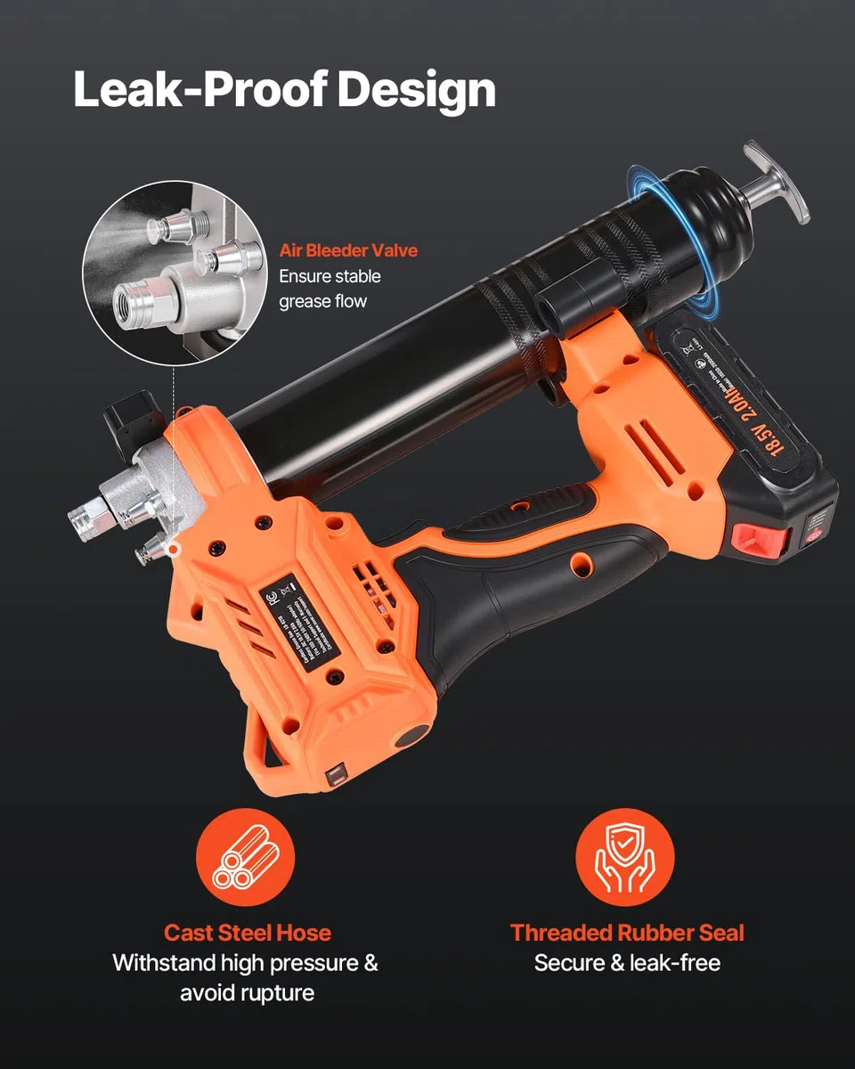 VEVOR Ingrassatore a Batteria Senza Fili, Pressione Massima 55 MPa Ingrassatore Elettrica, Batteria 2,0 Ah e Luce LED, Custodia per Trasporto, Grilletti a velocità Variabile, Ingrassaggio di Macchine