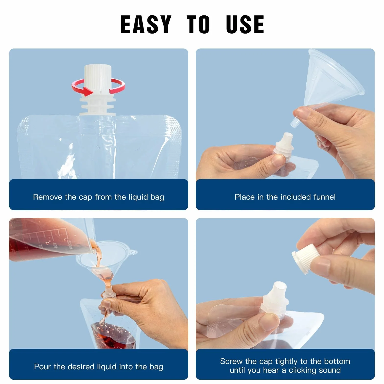 Set di sacchetti trasparenti in plastica, non trattati, a prova di perdite e riutilizzabili, ideali per vino, campeggio, viaggi, festival, feste