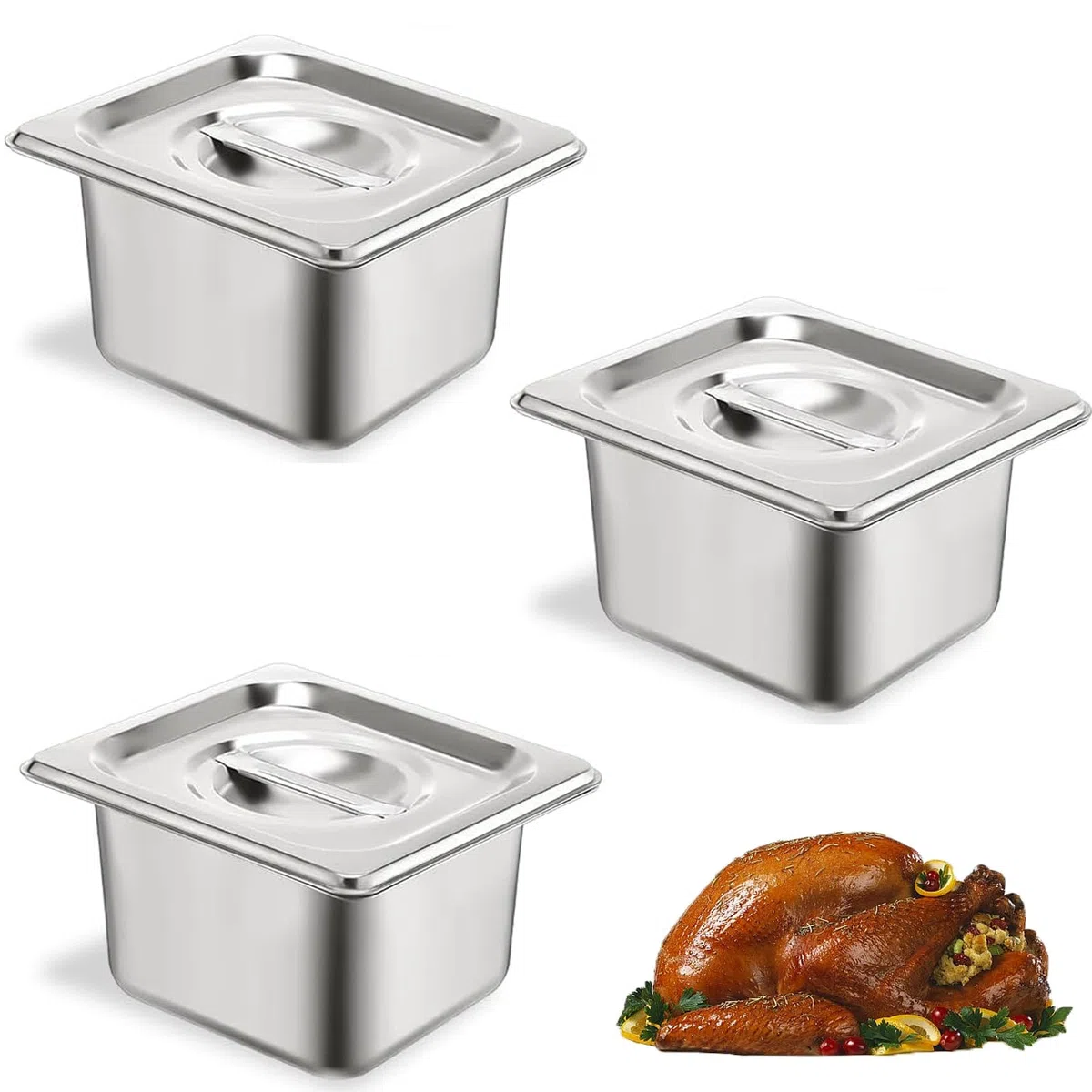 3 contenitore Gastro in acciaio inox coperchio, contenitore per gastronorm e alimenti