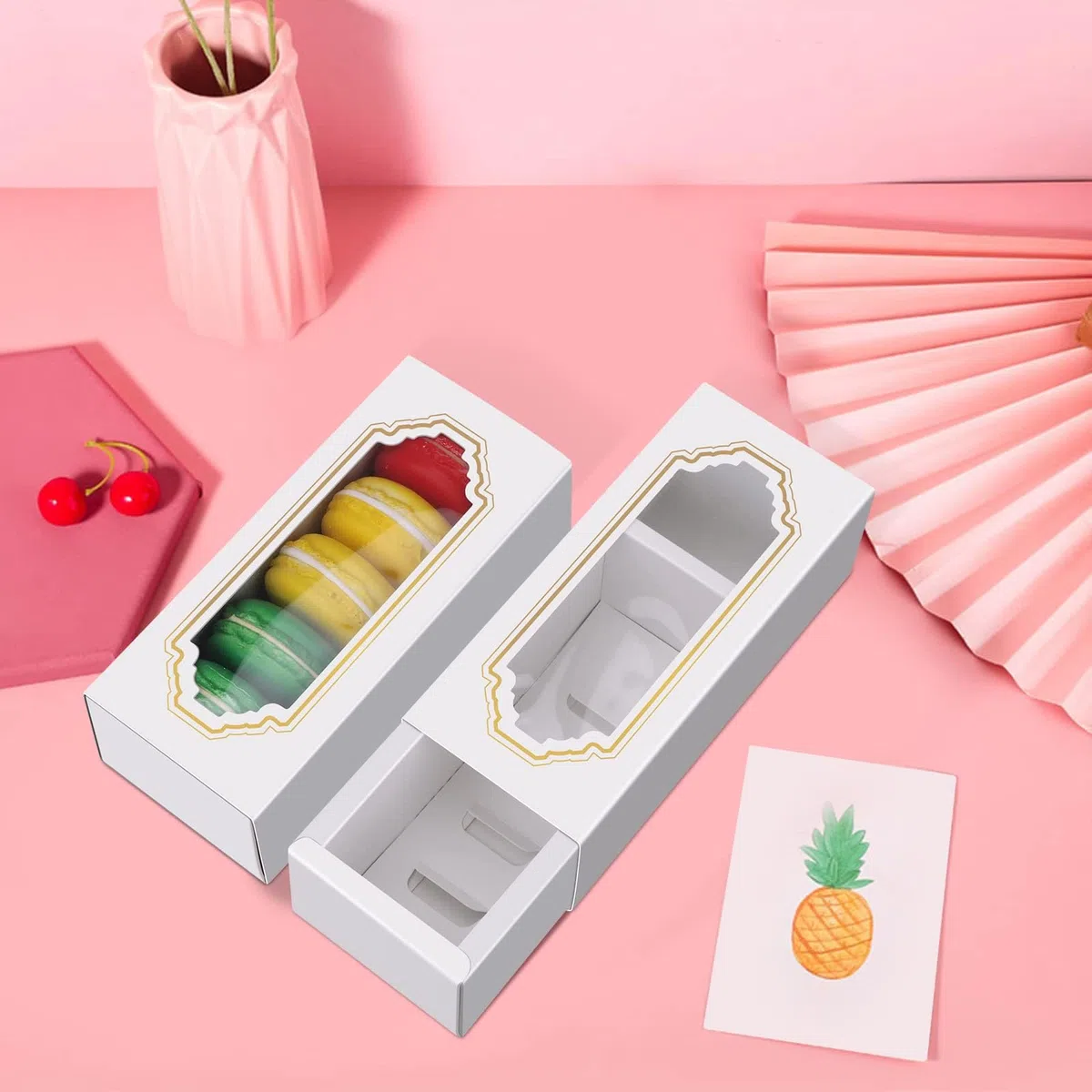 Scatola Macaron Confezione da 20 Scatole Regalo per Dolci con Finestra Trasparente per Cupcake Ciambelle Biscotti e Mini Torte Matrimoni Compleanni e Eventi