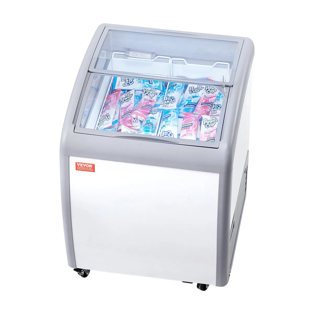 VEVOR Vetrina per Gelato Commerciale 665 x 705 x 875 mm Congelatore Mobile 154 L Vetrina per Gelateria con Piano Vetro, 2 Cestelli Metallici, 2 Porte Scorrevoli in Vetro, Ruote di Bloccaggio, Bianco
