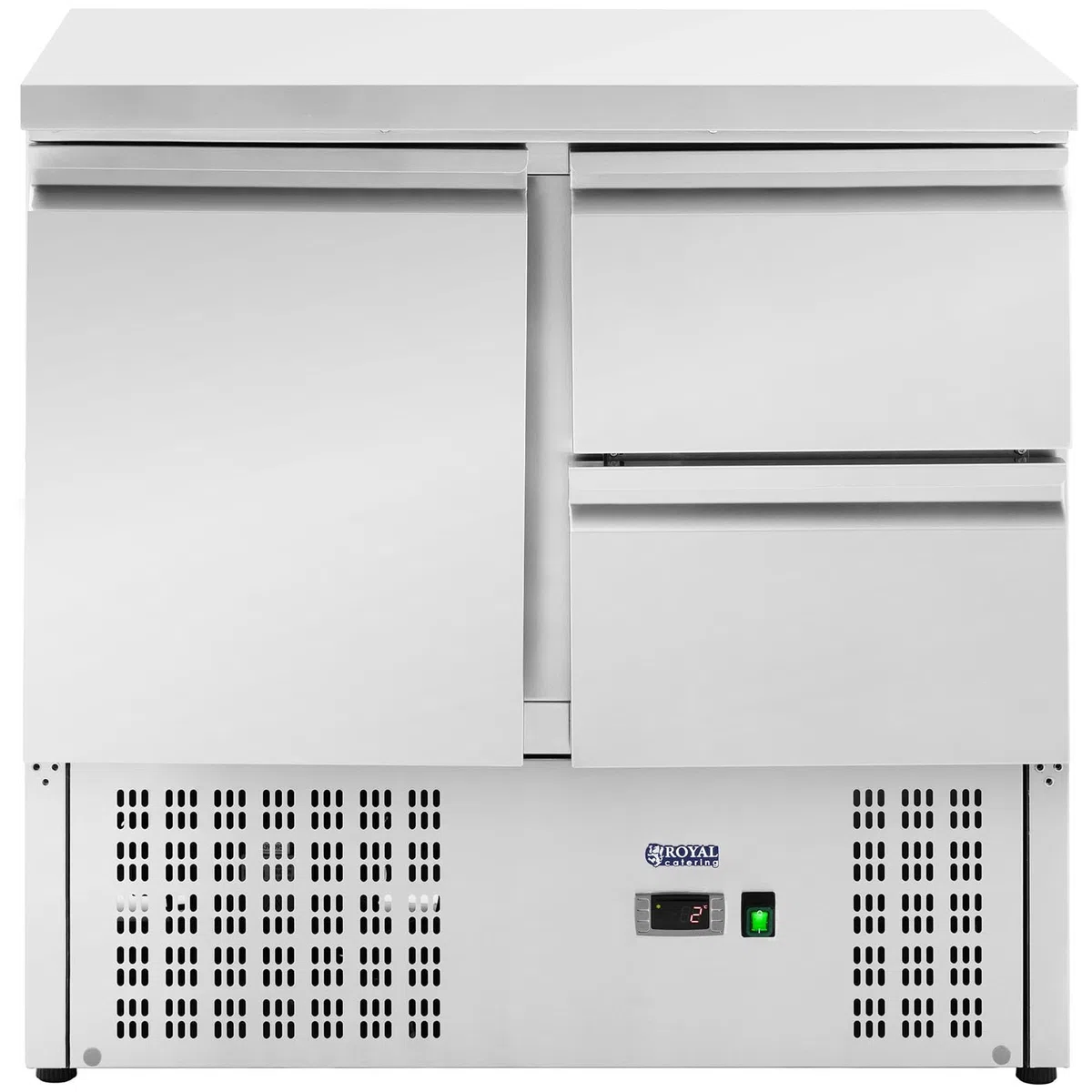 Royal Catering RCS-230D - Tavolo refrigerante 230 l, 2 x GN 1/2 + scomparto 90 x 70 cm, con cassetti