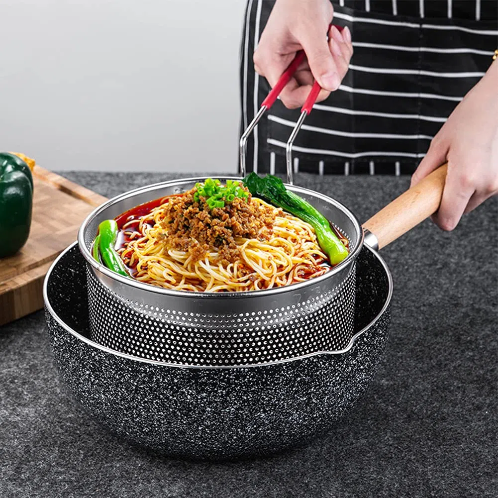 Cestino per friggere con manico, manico lungo universale in acciaio inox per vaso rotondo