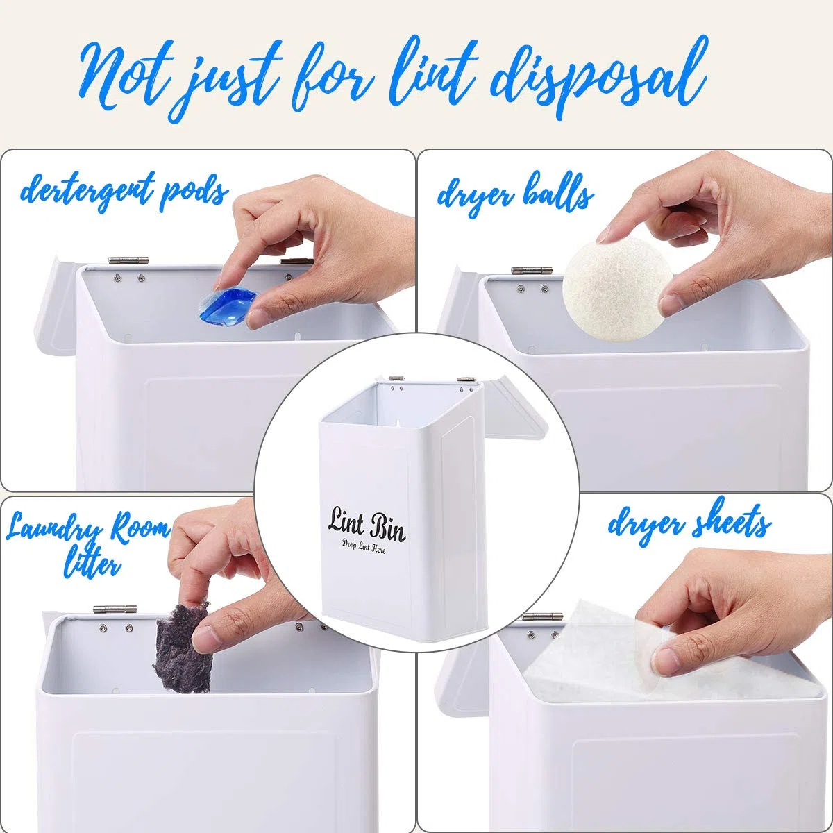 Scatola portaoggetti per bucato con coperchio magnetico da parete, organizzazione salvaspazio della lavanderia e stoccaggio per asciugatrice e lavatrice (bianco)