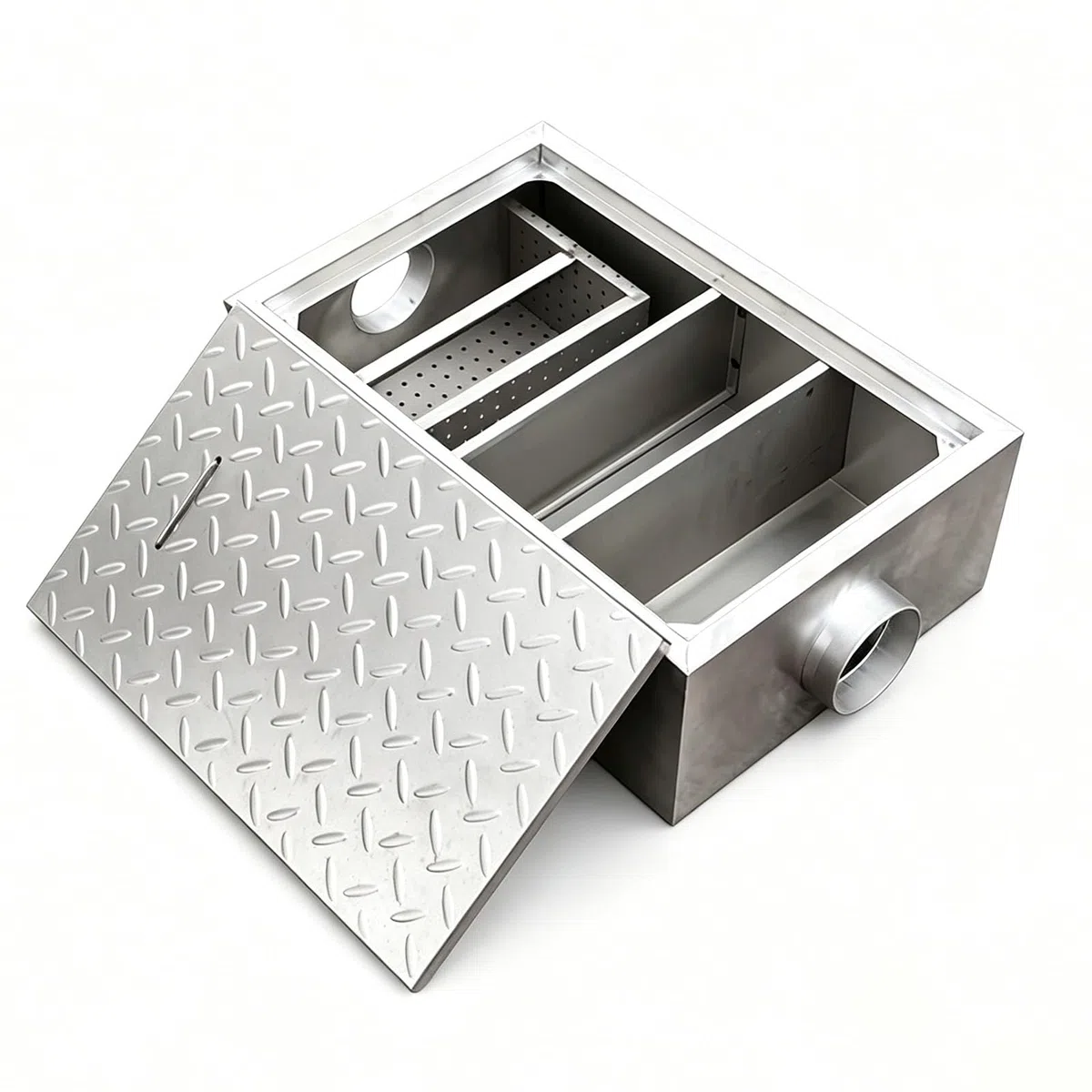 Separatore di Grasso Commerciale per Acque Reflue in Acciaio Inox Separatore di Grasso per Trincea Interrata Separatore di Olio Acqua con Cestello Filtrante Rimovibile(60 * 30 * 20cm)