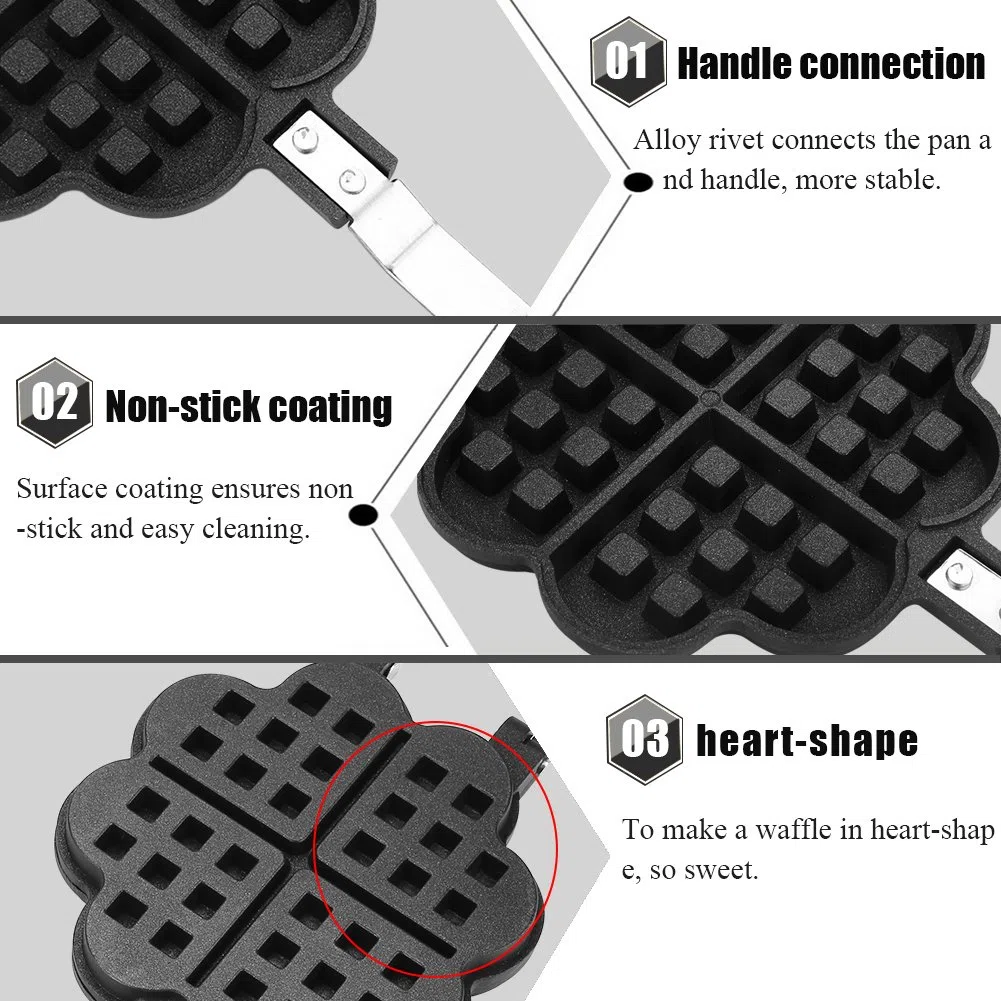 Waffle Iron, a forma di cuore domestica Gas antiaderente Waffle Maker Pan Stampo in alluminio Stampo piatto di cottura strumento di cottura.