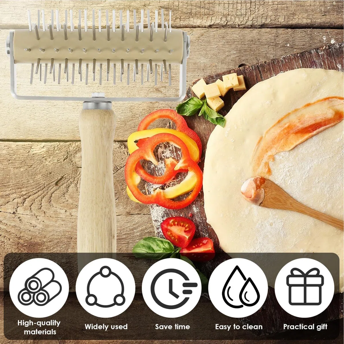 Docker Docker, Rullo docker per impasto - Perforatore per pizza,Foro per pasticceria per pizza, biscotti, crosta di pane, strumento per agganciare, per pizza
