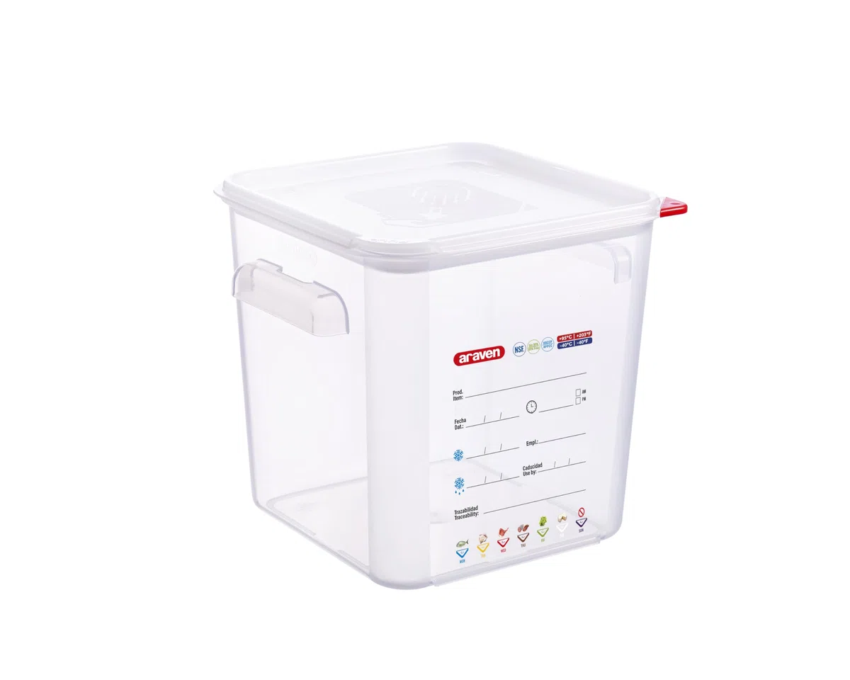 Araven Contenitore quadrato trasparente in polipropilene - 18 litri con coperchio 290x290x320