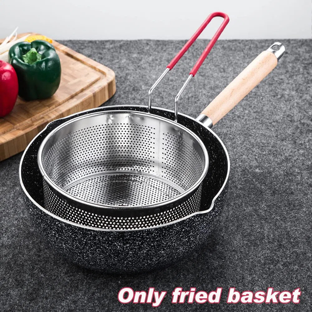 Cestino per friggere con manico, manico lungo universale in acciaio inox per vaso rotondo