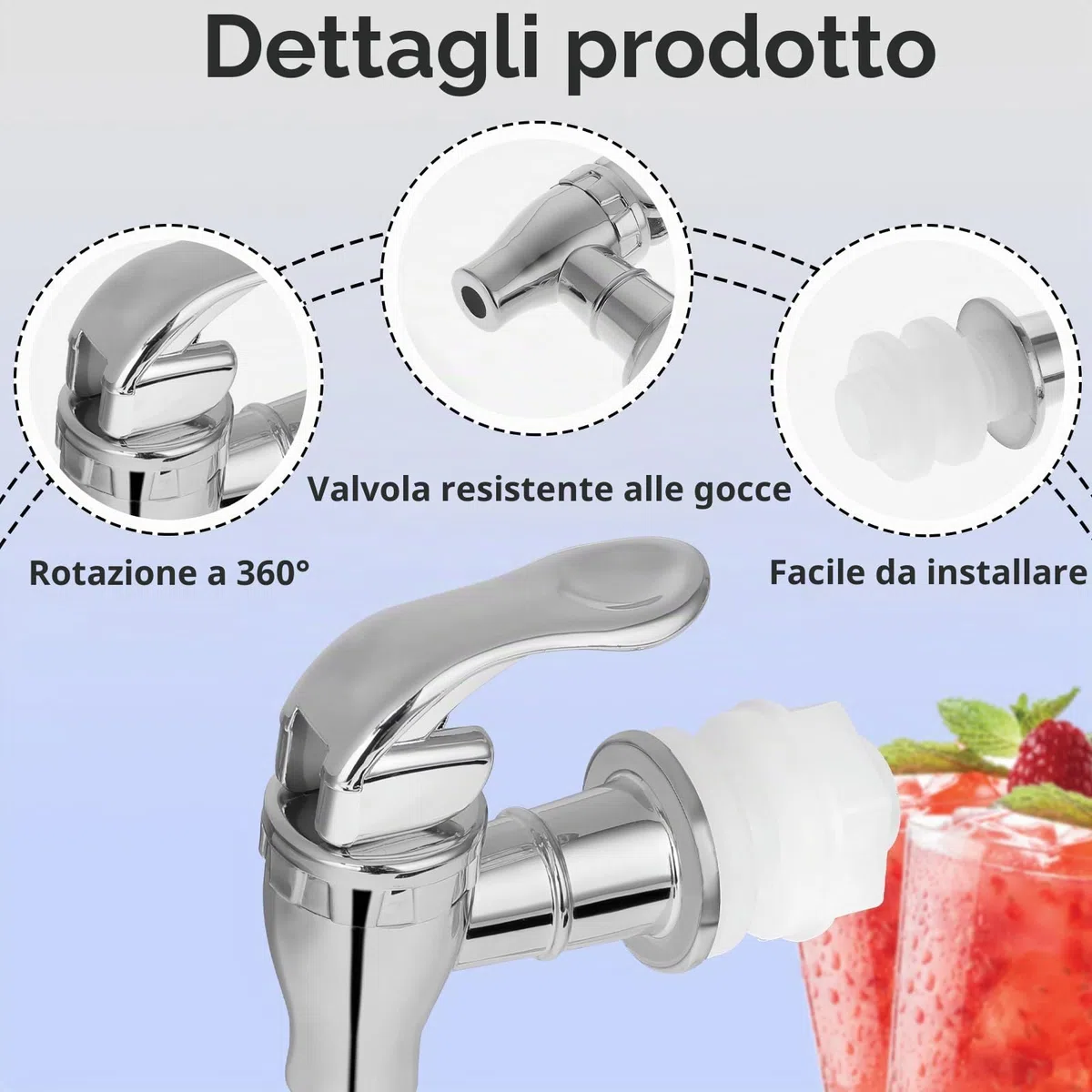 Bewudy 2 Pezzi Rubinetto Dispenser per Bevande - Ricambio per Acqua Fredda e Calda, Caffè, Succo (Argento)