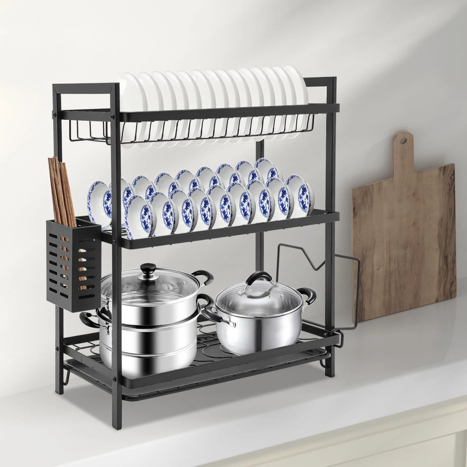Scolapiatti, scolapiatti, scolapiatti, scolapiatti a 3 livelli, scolapiatti, scolapiatti, con porta utensili e scolapiatti, posate, dish Drainer, portabibite per cucina