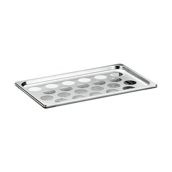 Pintinox Vassoio Refrigerato Porta Yogurt, 22 Fori da 5,5 cm, 54,7x34,2 cm, con Gel Pack e Bacinella in Policarbonato Linea Caleido