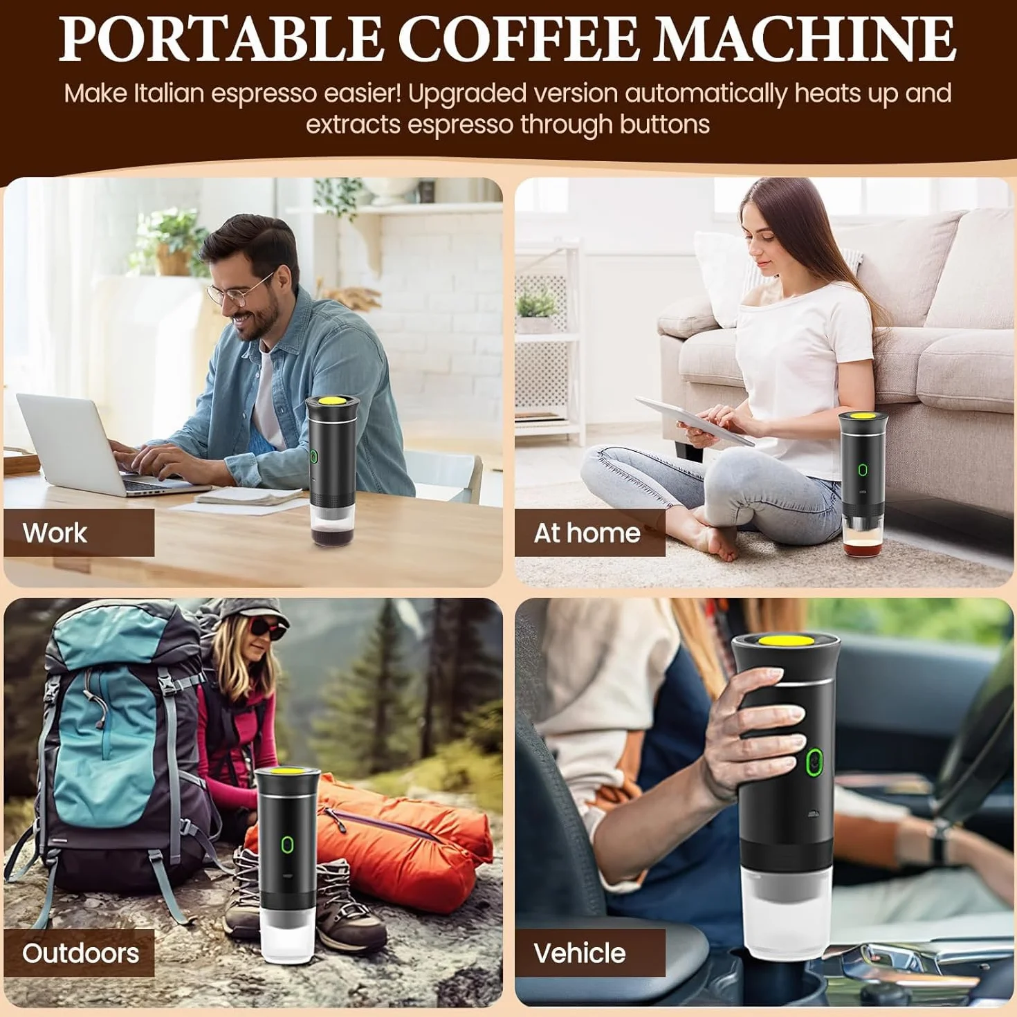 Generico 3 In 1 Macchina da Caffe Portatile, Macchina Caffè Portatile Multi Capsule, Macchina da Caffè Espresso Riscaldamento Rapido, Caffettiera Portatile Per Ufficio, Casa (Bianco)