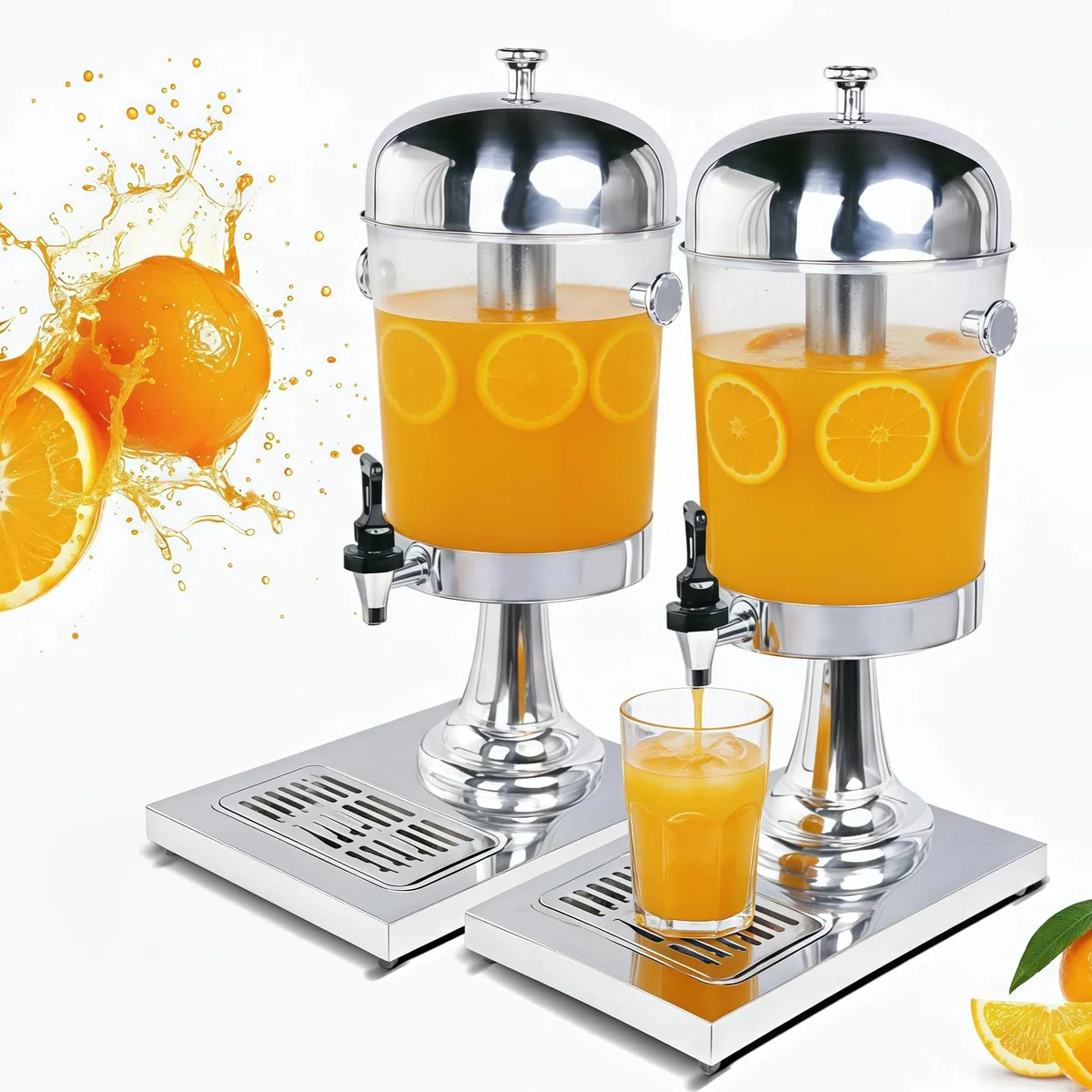 Distributore di succo 2 x 8 L dispenser per bevande con rubinetto e camera di ghiaccio, distributore di bevande commerciali per bevande calde/fredde per tè, limonata, caffè, cocktail