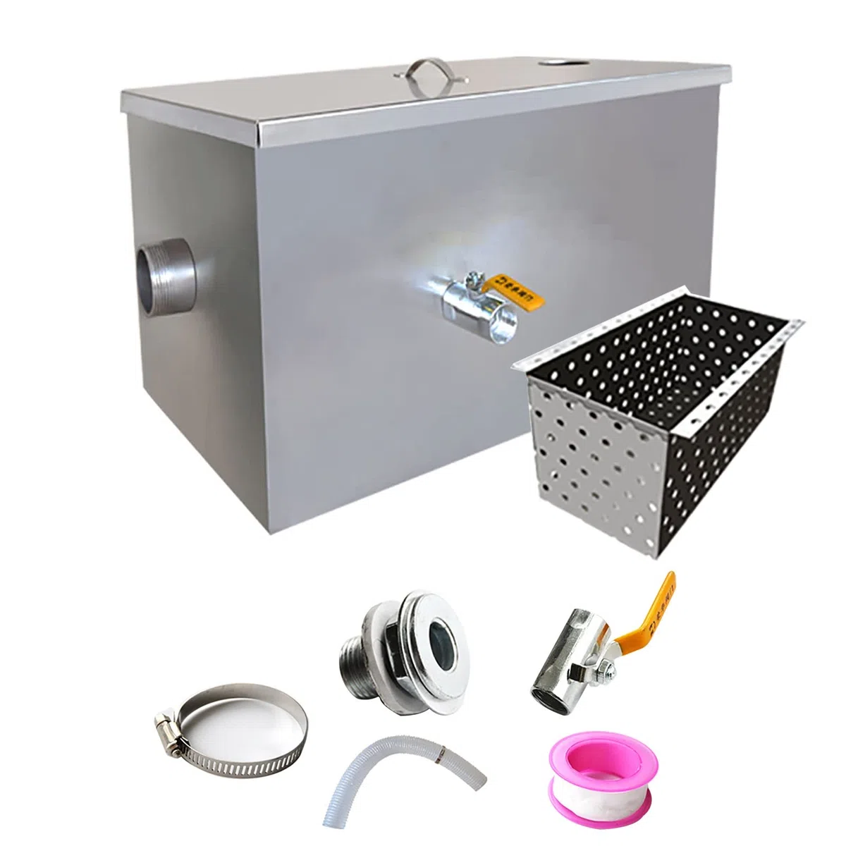 Separatore di Grasso Commerciale, Separatore di Grasso in Acciaio Inossidabile Separatore di Olio-Acqua di Acque Reflue con Cestello Filtrante Rimovibile per Ristorante, Bar, Cucina Domestica