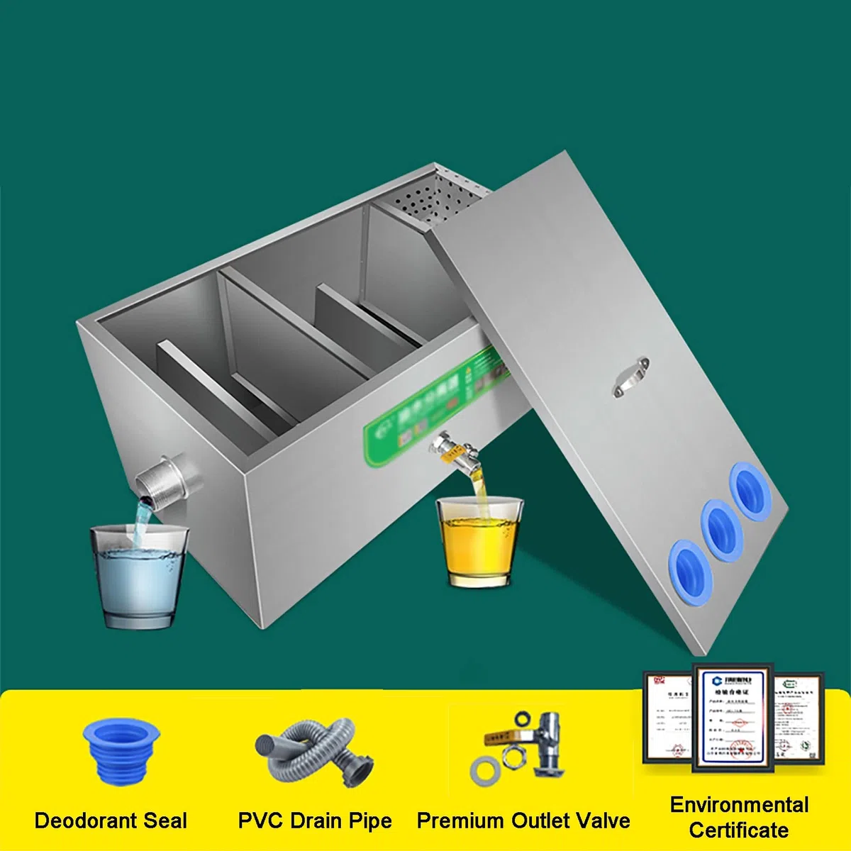 Filtro Antigrasso, Separatore Di Grasso Per Acque Reflue In Acciaio Inossidabile Commerciale Per Sottolavello, Separatore Di Grasso Commerciale Con Ingresso Dall'alto Per Cucine Di Ristoranti, Hotel