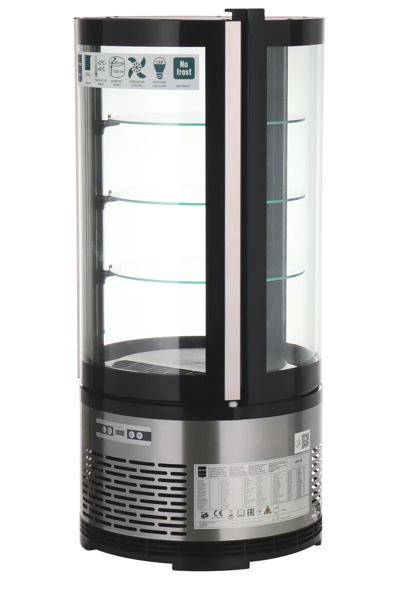 METRO Professional Vetrina Refrigerata per Dolci GRV1100, Acciaio Inox/Vetro, 100L, 210W, Termostato Digitale, 3 Ripiani Regolabili, Luce LED
