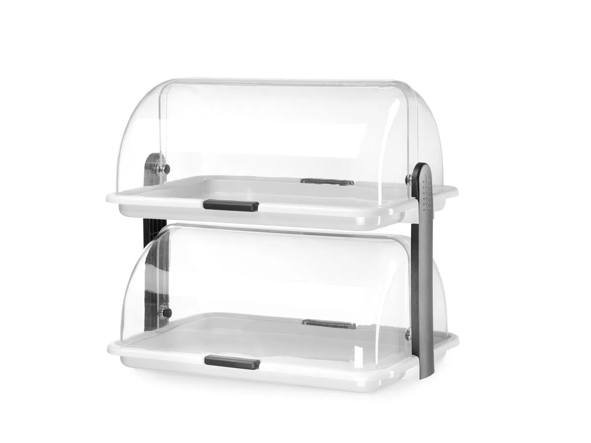 HENDI Vetrina, espositore, display, doppio, per cibo, Buffet, banchetti, cucina, ristoranti, pasticceria, panetterie, con coperchio trasparente rotante Roll-Top, 380x260x(h)355 mm, PP, PS