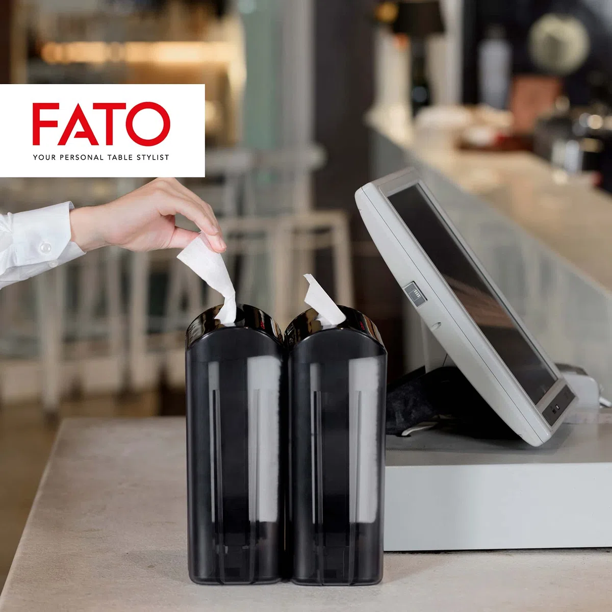 Fato - Dispenser Sovrapponibile Counter Mod per Tovaglioli Intercalati 16x24, Sistema Nap-by-Nap, Utilizzabile su Tavolo o Bancone, ABS, Colore Nero