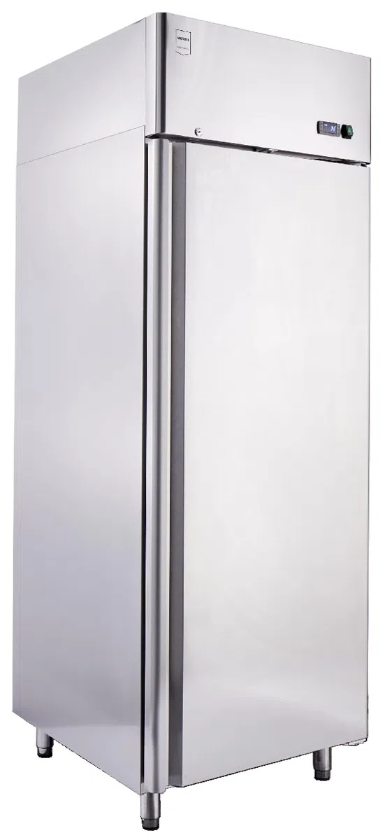 METRO Professional Frigorifero GRE2700, acciaio inox, 3 ripiani regolabili, sbrinamento automatico, refrigerazione ventilata, 455 l, 220 W, con serratura, argento